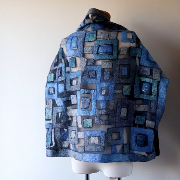 Transparent silk wool vest Women jacket blue black wool wrap silk wool wrap Felted  jacket  wool wrap for women