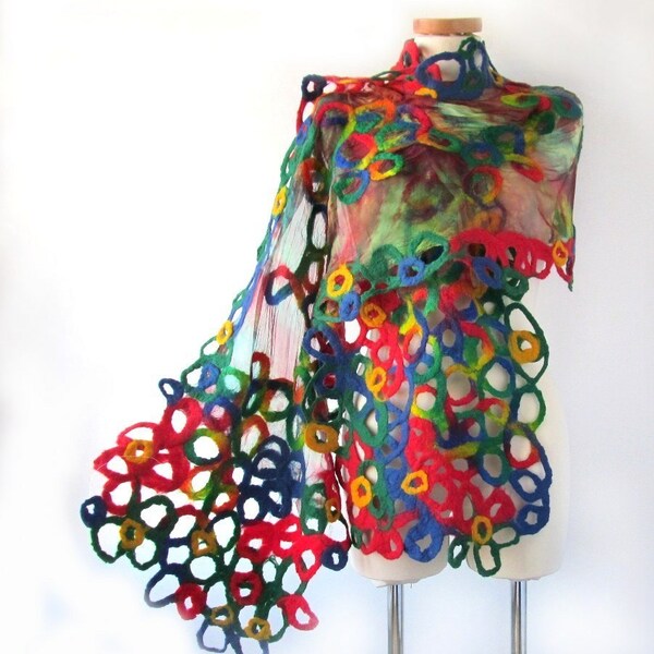 RESERVED Nuno felted scarf   Rainbow circles under 100 part 2