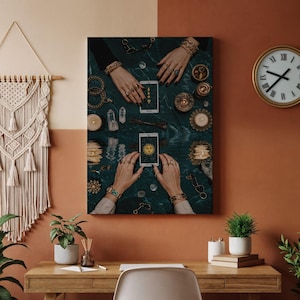 Lienzo decorativo de cartas del tarot, decoración de brujas bohemias, impresión de adivinación espiritual, lienzo de adivinación mágica de cristales para decoración de habitaciones místicas.