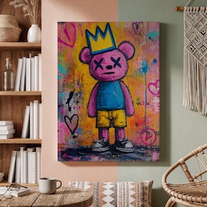 Graffiti Bear Wall Art Print, Colorful Urban Street Style Poster for Cool Home Decor, Bold Modern Pop Art for Living Room or Bedroom