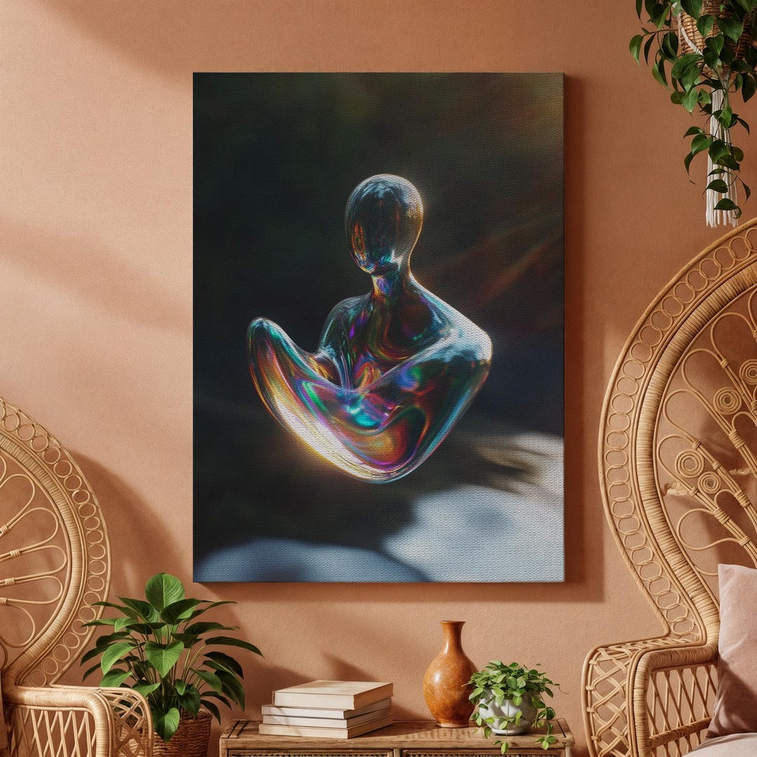 Abstract Glass Figure Canvas, Holographic Light Art Print, Modern ...