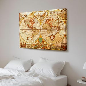 Vintage Retro Weltkarte Malerei, Leinwand Raumdekor, moderne Leinwand Wanddekor, gerahmte Leinwand Wandkunst, klassische Leinwandkunst