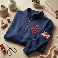 Embroidered J.E.E. Epstein Quarter Zip Sweater, America Flag Relaxed