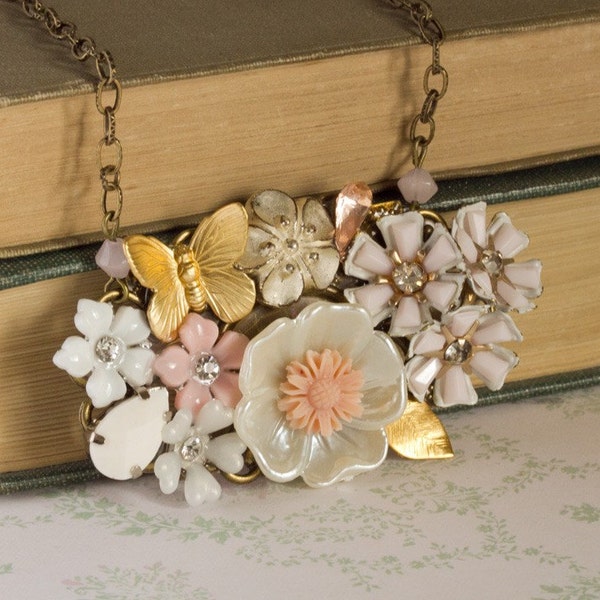 Pastel Garden Vintage Collage Necklace