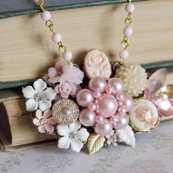 Soft Pinks - Vintage Collage Necklace