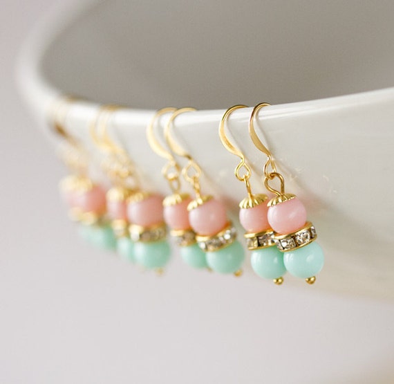Items similar to Pastel Earrings Spring Mint and Pink Earrings