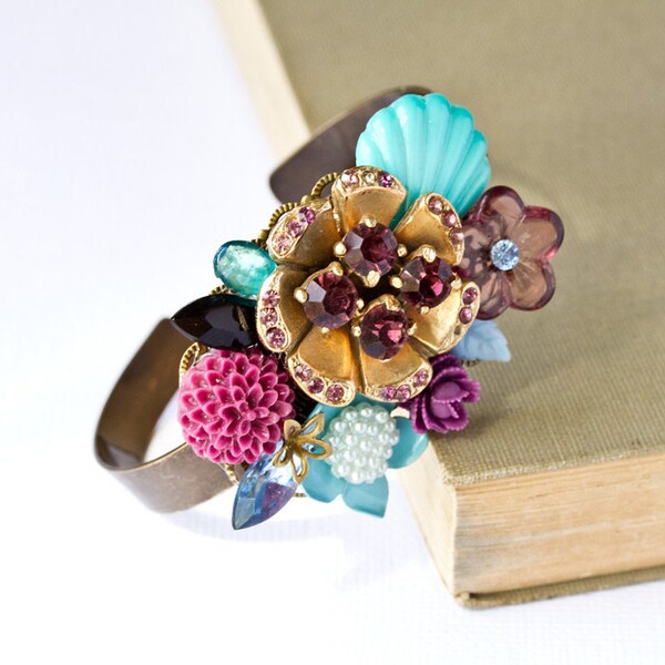 Purple and Teal Princess Vintage Collage Bracelet