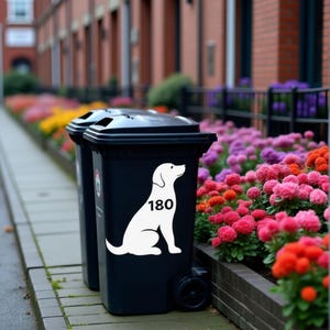 Dog Pattern Wheelie Bin Stickers, Personalized Wheelie Bin Stickers, House Number Design, Waterproof Vinyl Decal, House Decor, Street Decor