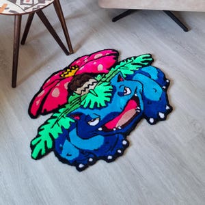 Handgemachter Venusaur Teppich: Tuftet Anime Dekor, Tufting, Perfektes Geschenk