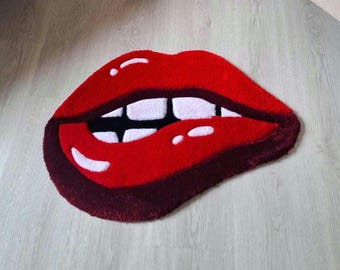 Red Lips Tufted Rug: Handmade Acrylic Pop Art Decor - Perfect Gift