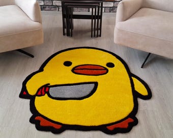 Psycho Chick Rug: Handmade Anime Acrylic Yarn Tufted Decor Perfect Gift For