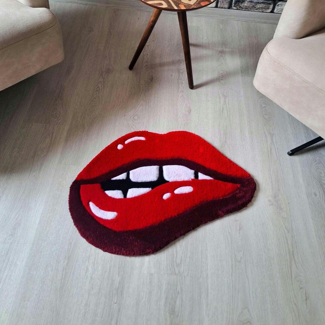 Red Lips Tufted Rug: Handmade Acrylic Pop Art Decor - Perfect Gift - Etsy