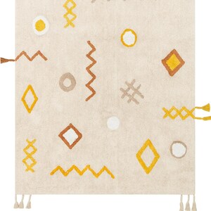 Boho Geometric Nursery Rug with Tassels, 100% Natural Cotton Kids Room Carpet, Soft & Washable Eco-Friendly Design
