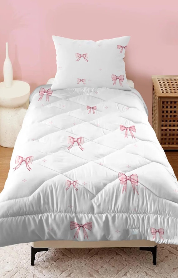 Pink Bow Comforter Set: Girls Microfiber Bedding (160x220cm