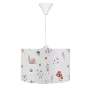 Nature-Inspired Pendant Light with Snail and Mushroom Design – Kids Room Lamp with Matching Cushion Gift and Forest-Themed Accessories