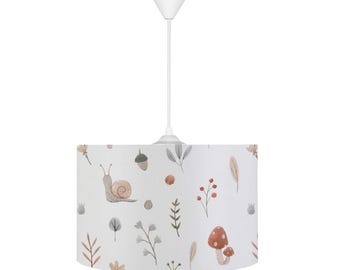 Snail & Mushroom Pendant Light: Forest Kids Room Decor, Matching Cushion Gift