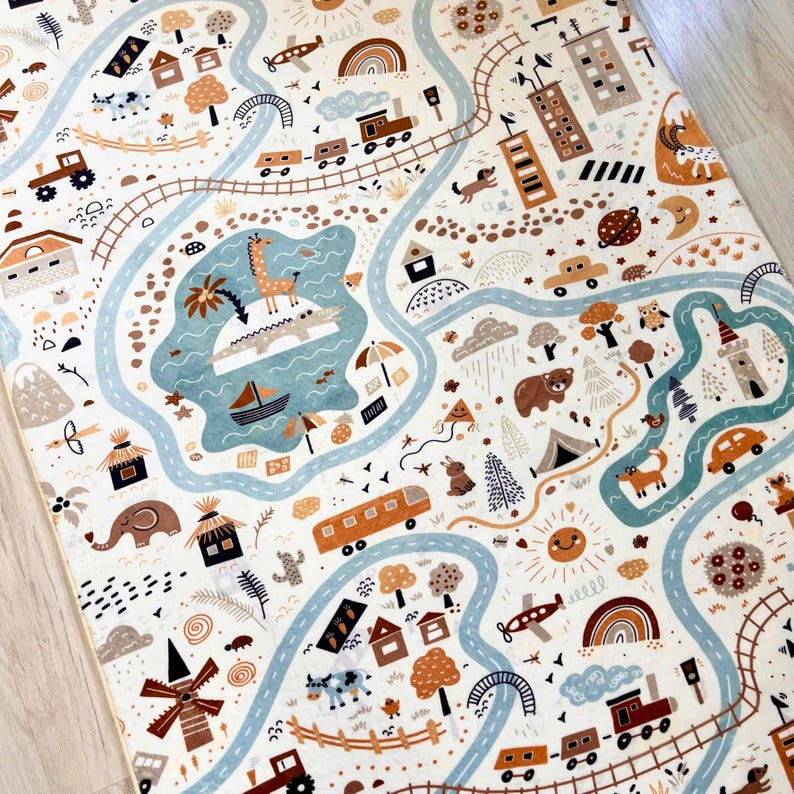 Alfombra de juegos infantil City Road: decoración ultrasuave para la habitación del bebé, regalo perfecto para una funda de almohada. imagen 6
