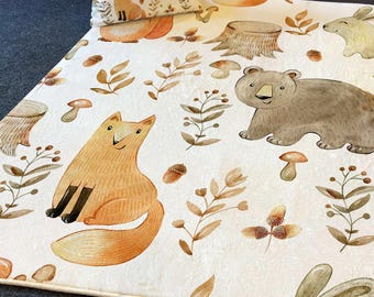 Woodland Animals Kids Rug - Washable Play Mat with Free Cushion Cover - Perfect for Nurseries & Playrooms