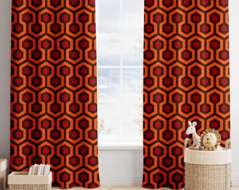 Shining-Inspired Curtains – Retro Hexagon Pattern Drapes – Custom Sizes – Halloween and Hotel Style Decor