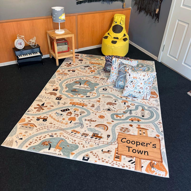 kids playroom rug, personalized play mat, soft activity mat, road map play rug,toddler soft carpet, interactive play rug, educational activity rug, custom kids rug,playroom decor rug, personalized activity mat, toddler playroom mat, creative play rug