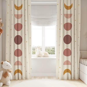 Rideaux bohèmes modernes en phases de lune pour chambre d'enfant - Drapés neutres minimalistes - Dimensions personnalisées - Décoration de fenêtre pour chambre d'enfant