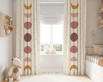 Moon Phase Curtains: Boho Kids Room Decor, Custom Sizes