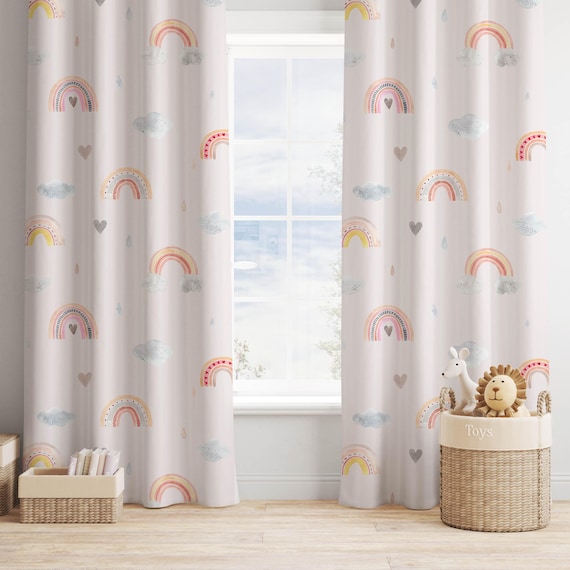 Rainbow Cloud Print Nursery Curtains: Pastel Kids Room Decor