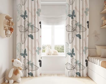 Schmetterlings-Print Samtvorhänge: Boho Kinderzimmer Dekor