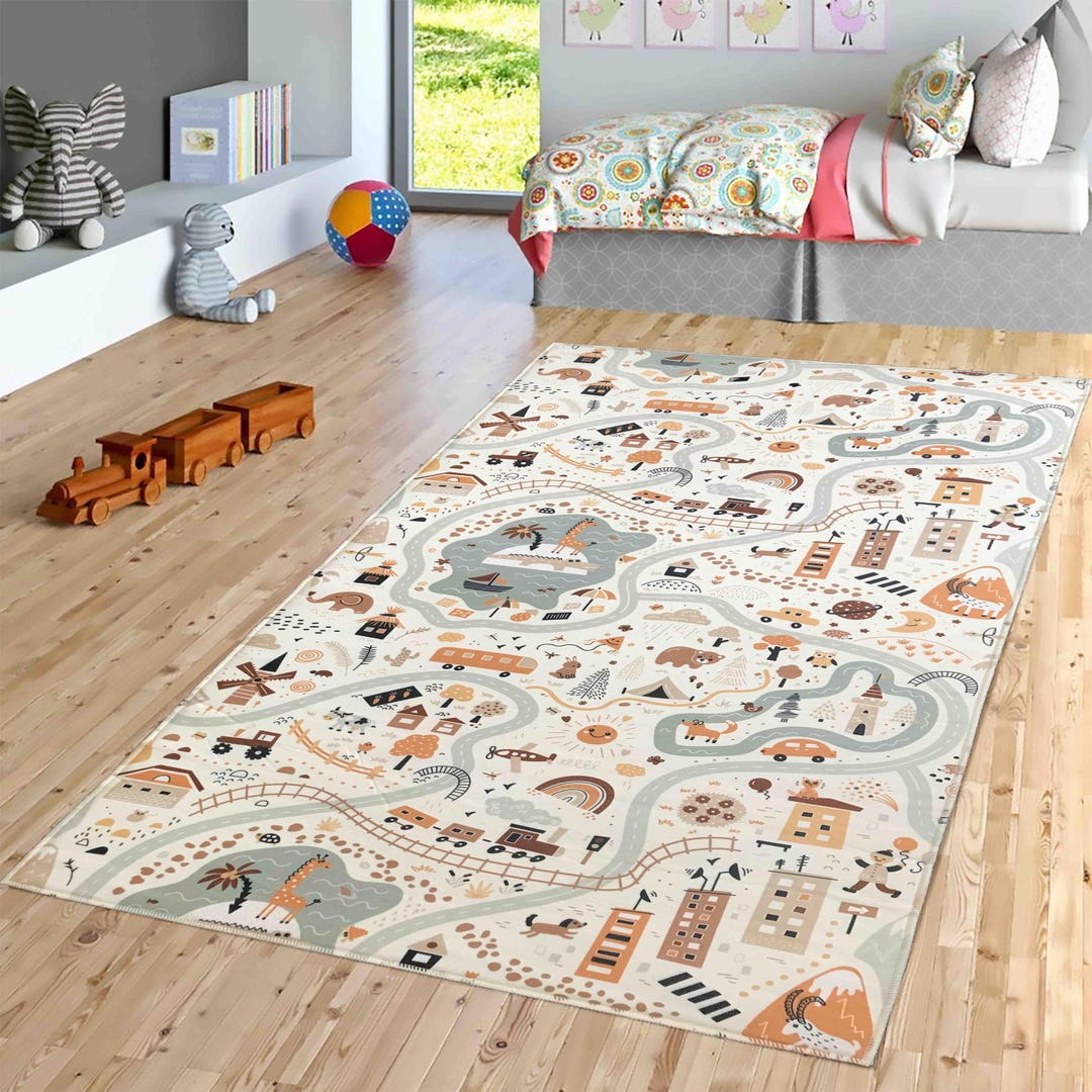 City Road Kids Play Rug: Ultra Soft Nursery Decor, Pillowcase Gift - Etsy