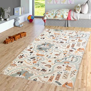 Tapis de jeu ultra doux pour enfants City Road, tapis pour enfants carte routière, tapis pour chambre d'enfants, tapis d'aire de jeux, tapis pour chambre d'enfant, décoration de chambre d'enfant, avec cadeau taie d'oreiller