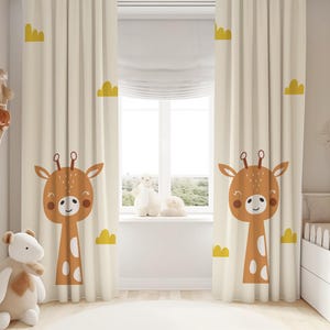 Giraffe Print Curtains for Kids Room – Adorable Safari Design Drapes – Custom Sizes – Nursery Window Decor