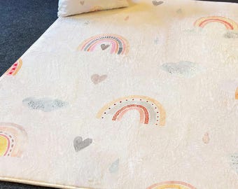 Soft Rainbow Hearts Kids Rug - Ultra-Cozy Play Mat with Free Cushion Cover - Perfect for Girls&#39; Rooms & Nurseries