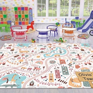 City Road ultrazacht kinderspeelkleed, vloerkleed voor kinderkamer, speelkleed, vloerkleed, kinderkamerdecor, met kussensloop cadeau