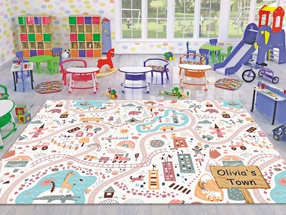 Personalized City Road Kids Play Rug: Ultra Soft Nursery Decor with Pillowcase