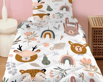 Boho Jungle Kids Comforter Set: Animal Print Microfiber Quilt (160x220cm)