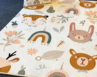 Soft Woodland Nursery Play Mat: Bunny, Bear, Rainbow Design