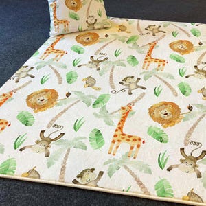 Jungle Animals Kids Play Mat: Safari Nursery Rug + Cushion Cover
