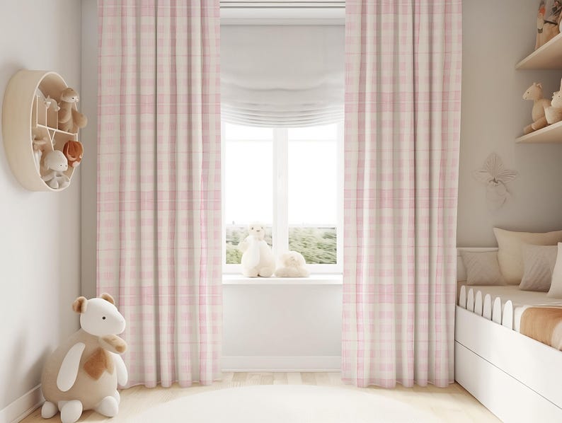 Soft Pink Plaid Nursery Rug: Washable Kids Room Carpet with Cushion Cover image 6