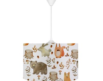 Woodland Animals Pendant Light: Kids Room Decor, Matching Cushion