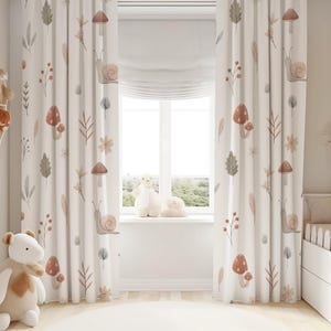 Adorable Woodland Print Curtains with Free Pillowcase – Kids Room Decor – Mushrooms, Snails, and Forest Theme – Custom Sizes