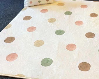 Colorful Polka Dot Washable Kids Rug - Soft Nursery Play Mat with Free Cushion Cover - Fun & Cozy Room Addition