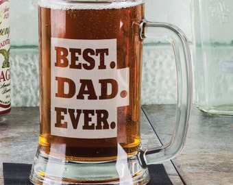 Best DAD Ever Fathers Day 16 Oz  Beer Mug Engraved Father's Day Gift Idea Personalized Drinking Glass Etched Gift for Dad Birthday