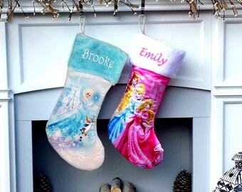 Officially Licensed Disney Princess Frozen Elsa Pink White Blue Personalized Christmas Stockings for Girls with Embroidered Name