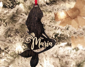 Mermaid Christmas Ornament Personalized Customized Wood Mermaid Decor Birthday Christmas Party Gift for Women Girls Love Mermaids at Heart