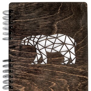 Polar Bear Journal Office School Notebook Writing Sketchbook for Girls Boys Woman Men Friend Laser Cut Cocoa Wood Hardcover Travel Book Gift