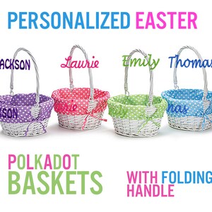 Personalized Easter Basket Easter Baskets Folding Handle Polkadot Easter Basket Liner Blue Green Purple Pink For Boys Girls White Yellow image 8