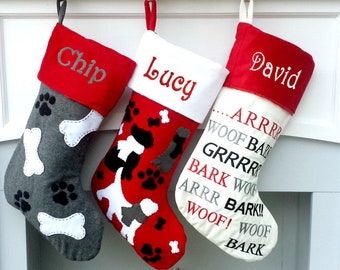 Primitive Dog Felt Stockings Personalized with Pet's Name