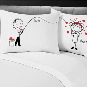 Cute Fishing for Love Boyfriend Girlfriend Valentines Day Gift Personalized Pillow Cover Couples Anniversary Stick People Bf Gf image 6