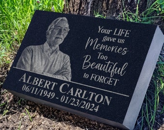 Personalized Photo Memorial Plaque w/ Meaningful Quote - Your Life Gave us Memories | Sympathy Garden Marker | Outdoors Cemetery Headstones