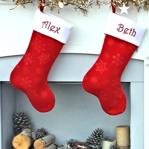 Personalized Christmas Stockings Snowflake Bling Red White Etsy